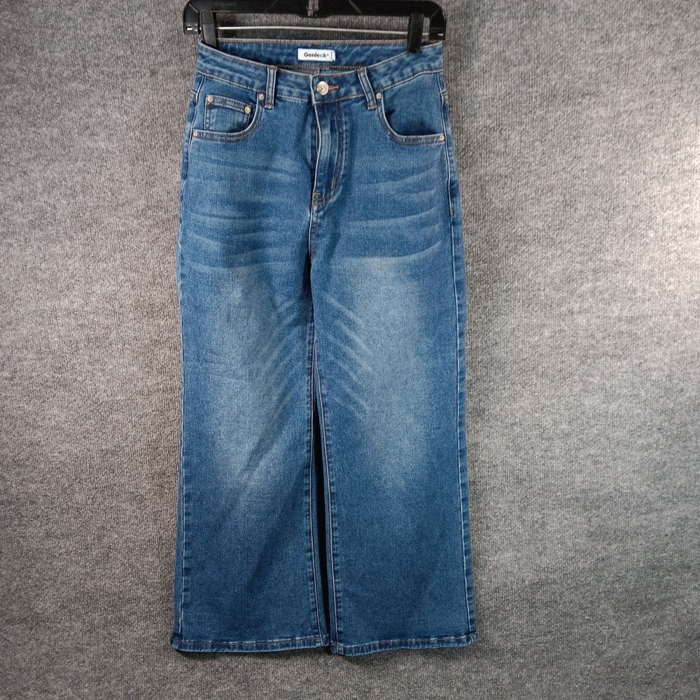 Genleck Wide Leg Cropped Jeans High Rise Blue Denim Women's Size 28